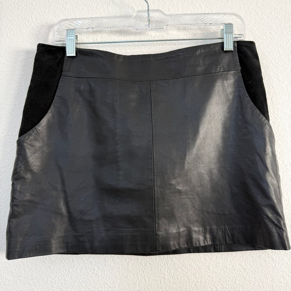 NAF NAF Leather Mini Skirt Black Lambskin Goat Leather Women Size 38‎ (M) French